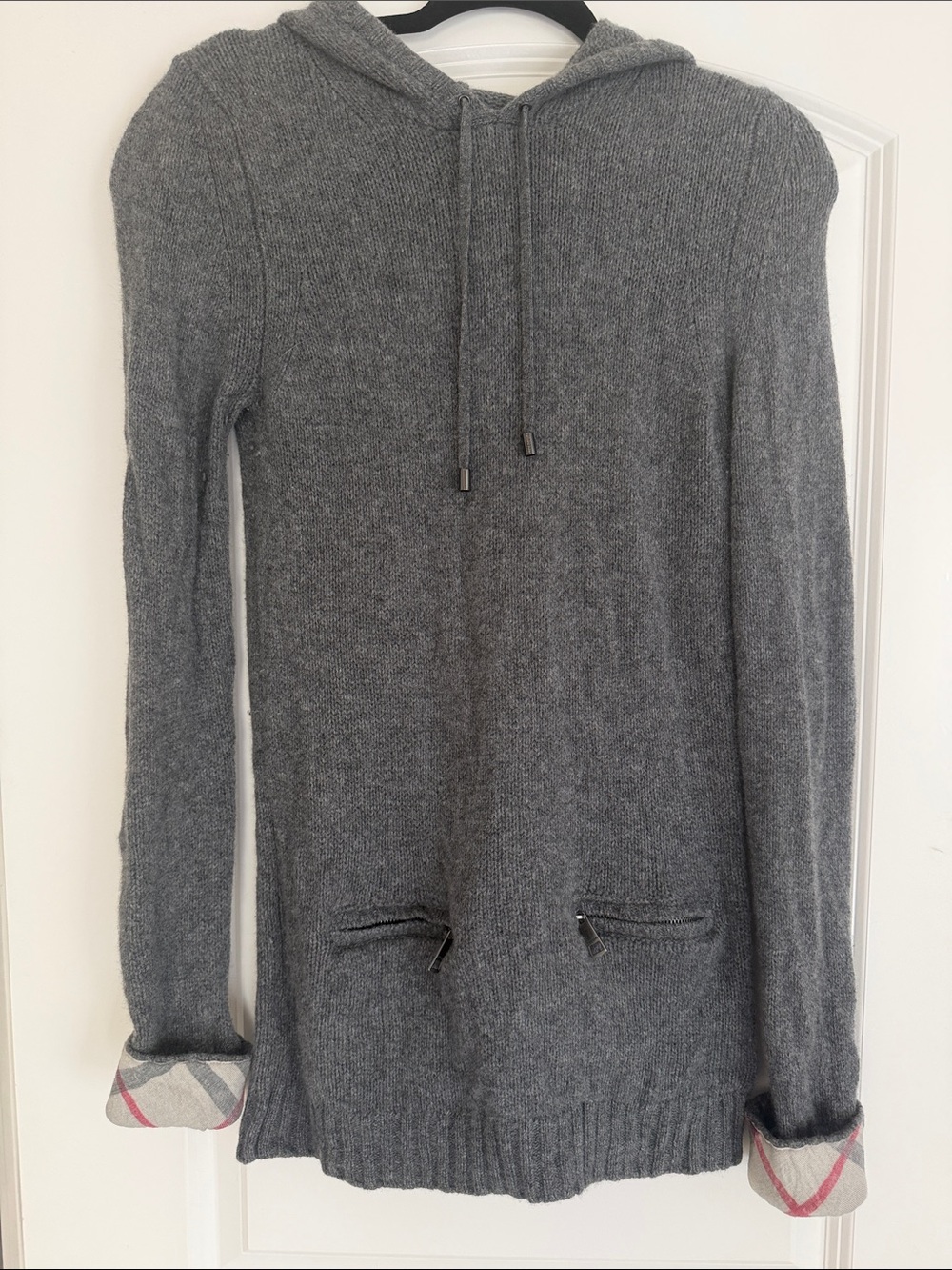 Burberry Gray Hooded Knit Pullover Sweater
